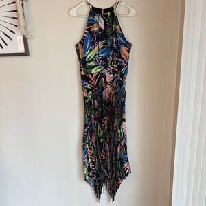 MILLY Women Joelle Tropical Palm Pleat Dress in Black MultiSexy colorful sz 2
